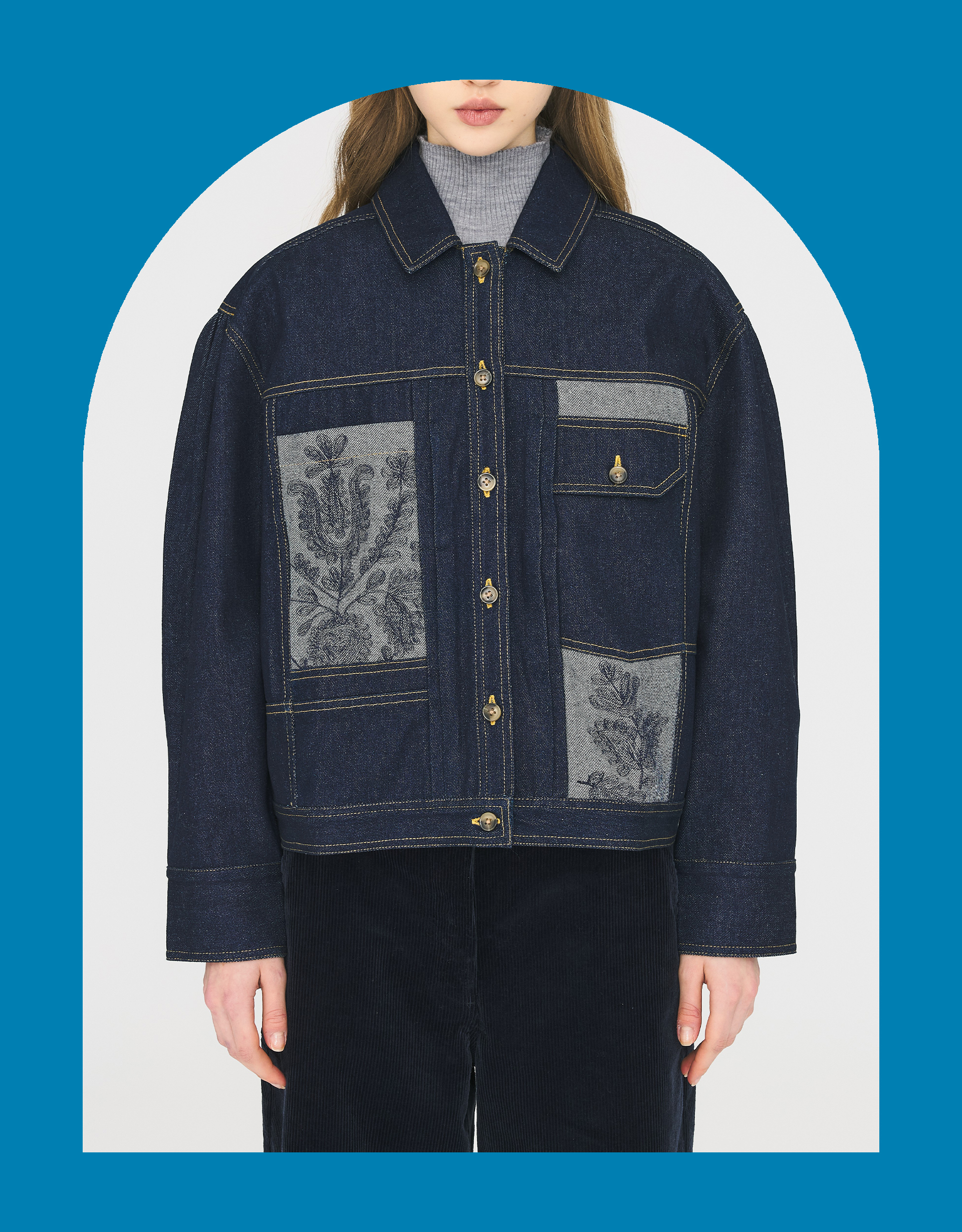 Antik Batik Ran Hand Embroidered Denim Jacket Blue Antik Batik Ran Hand Embroidered Denim Jacket Blue