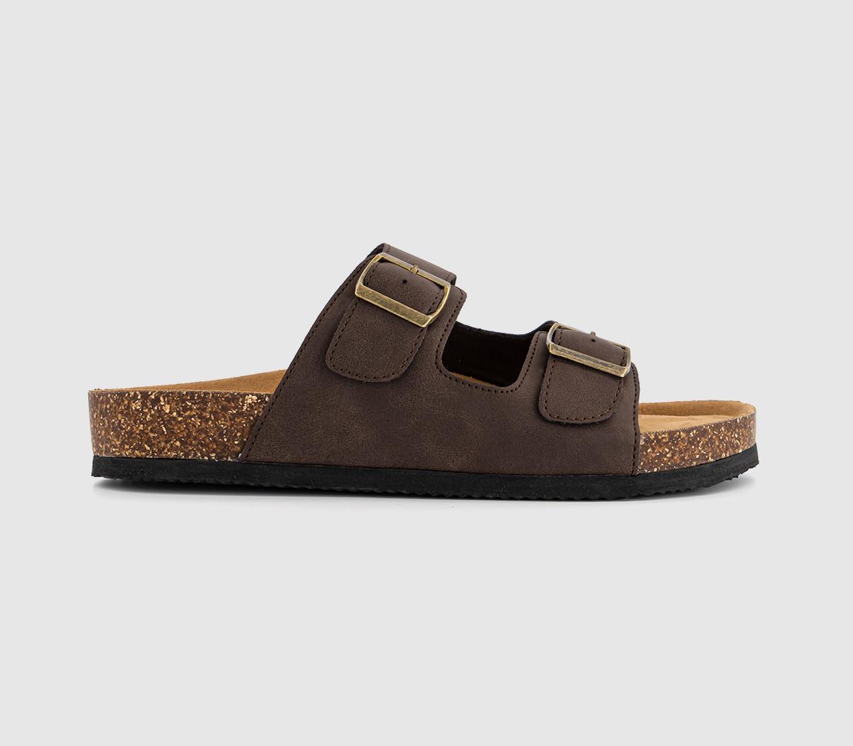 OFFICE Mens Sidney Double Buckle Footbed Sandals Brown OFFICE Mens Sidney Double Buckle Footbed Sandals Brown
