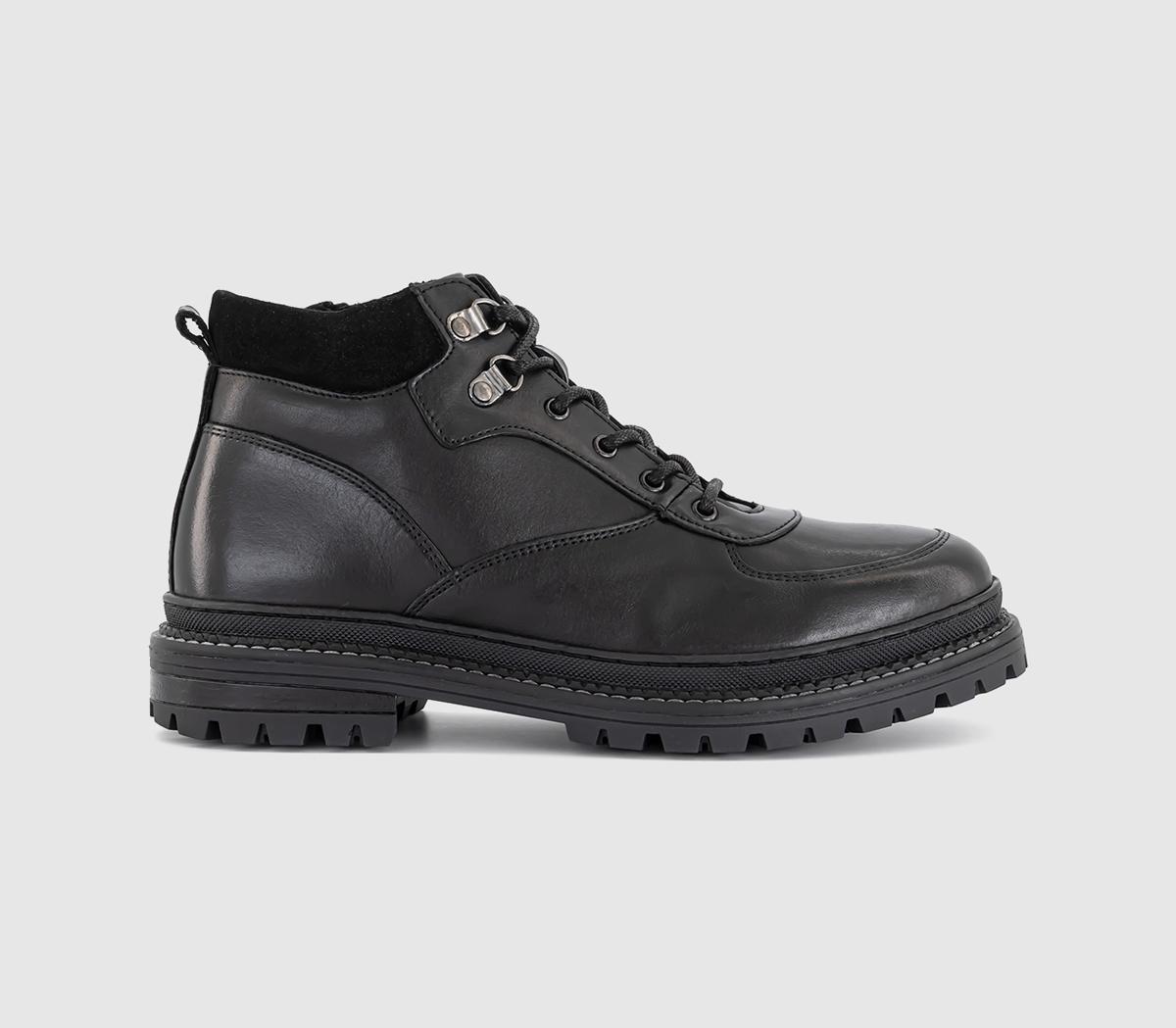 OFFICE Mens Billy Chunky Hiker Boots Black Leather OFFICE Mens Billy Chunky Hiker Boots Black Leather