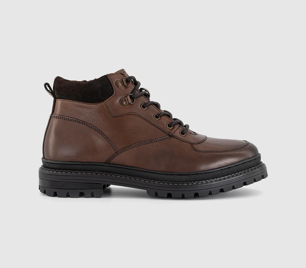 OFFICE Mens Billy Chunky Hiker Boots Brown Leather OFFICE Mens Billy Chunky Hiker Boots Brown Leather
