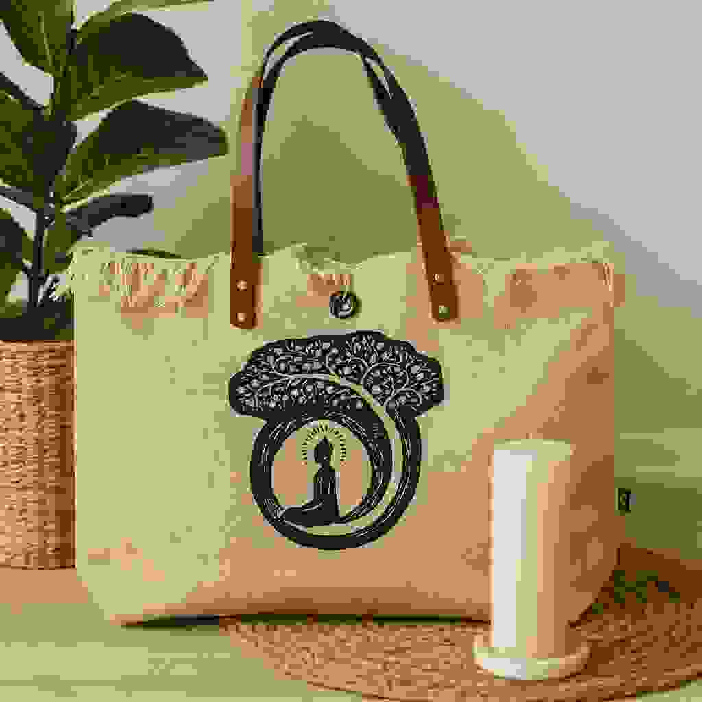 Tote Bag with Leather Handles Frayed Edges Tote Bag with Leather Handles Frayed Edges