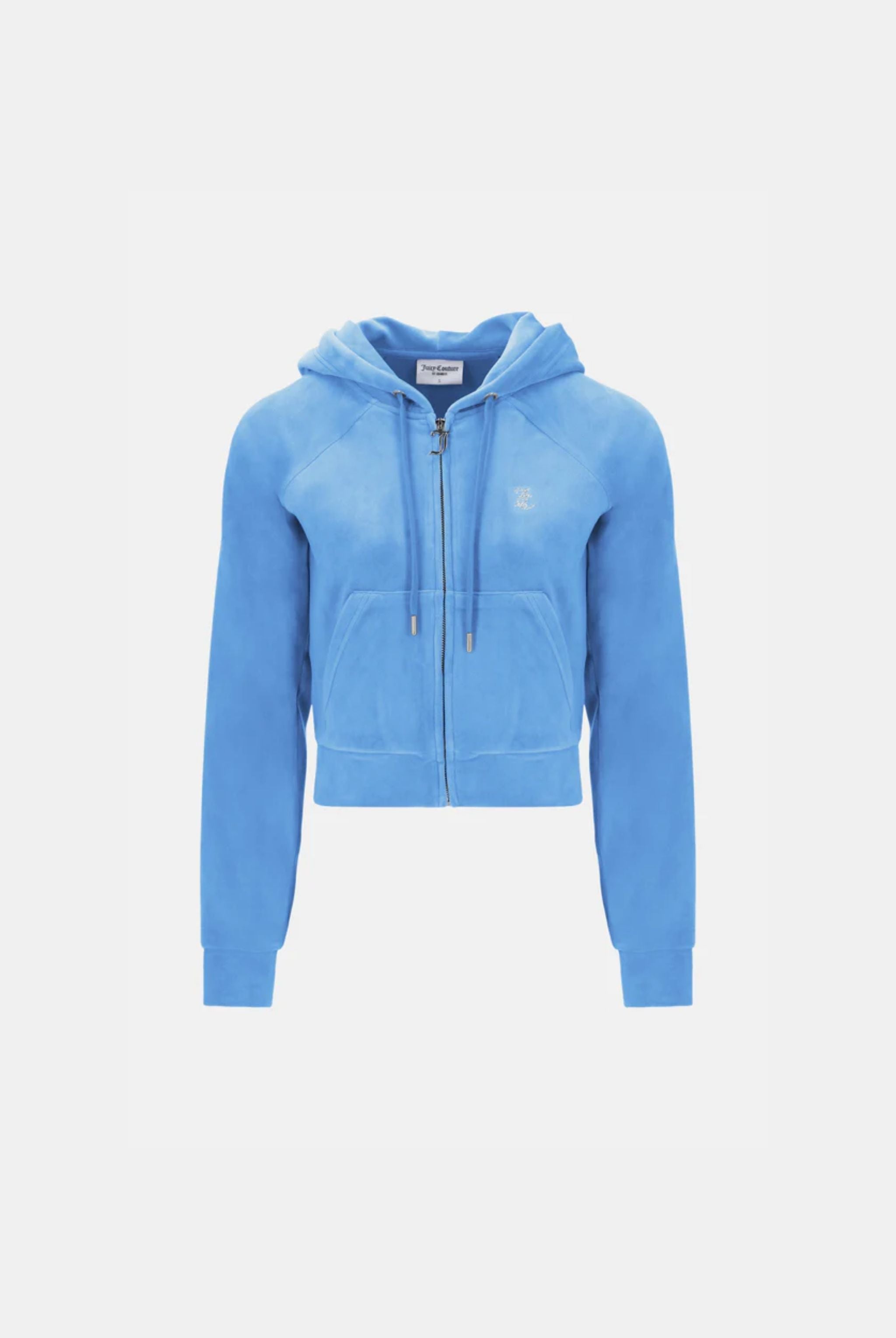 WASHED BLUE DENIM DIAMANTÉ VELOUR ZIP-THROUGH HOODIE – S Blue