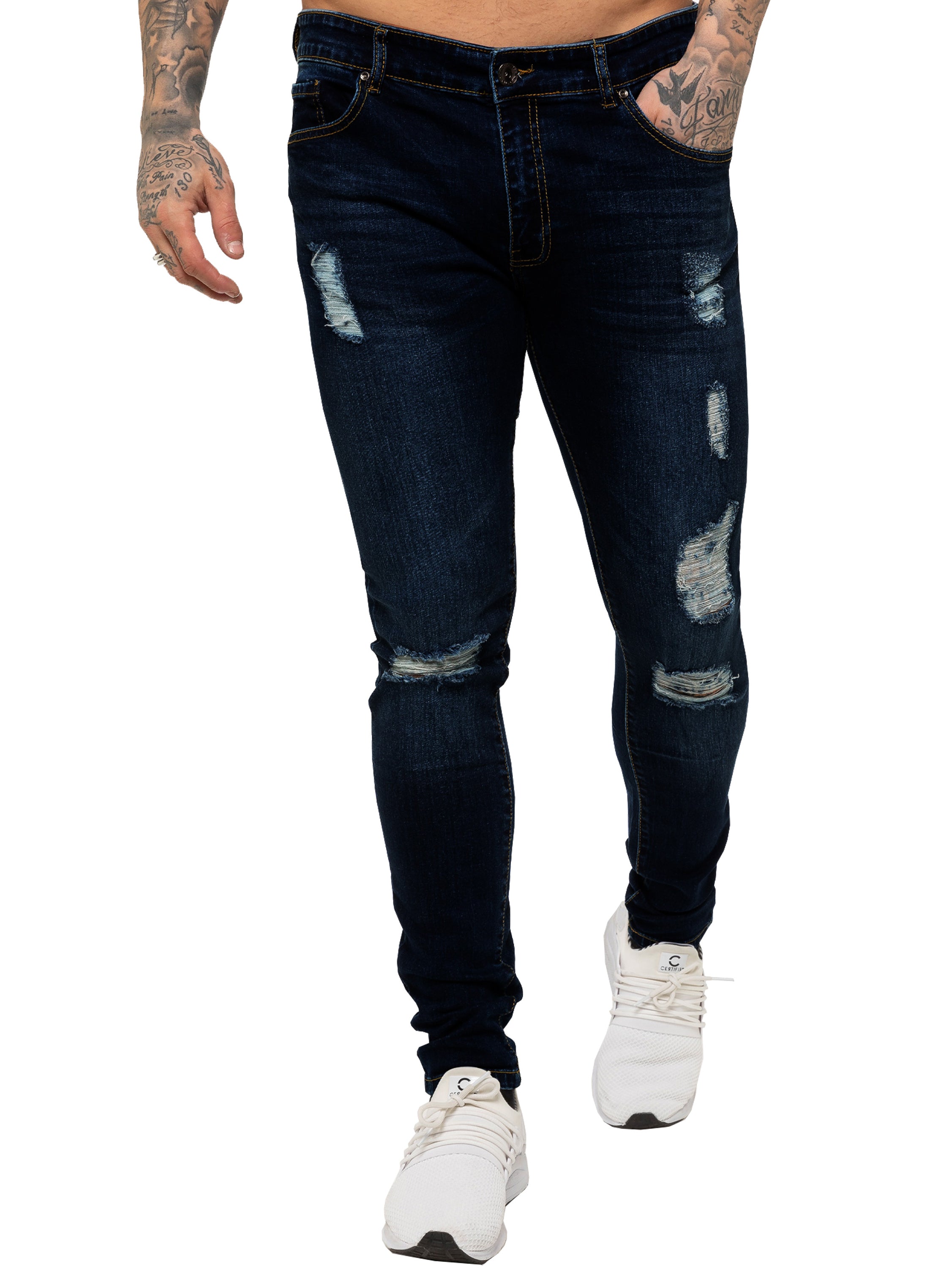 Mens Super Skinny Stretch Ripped Jeans