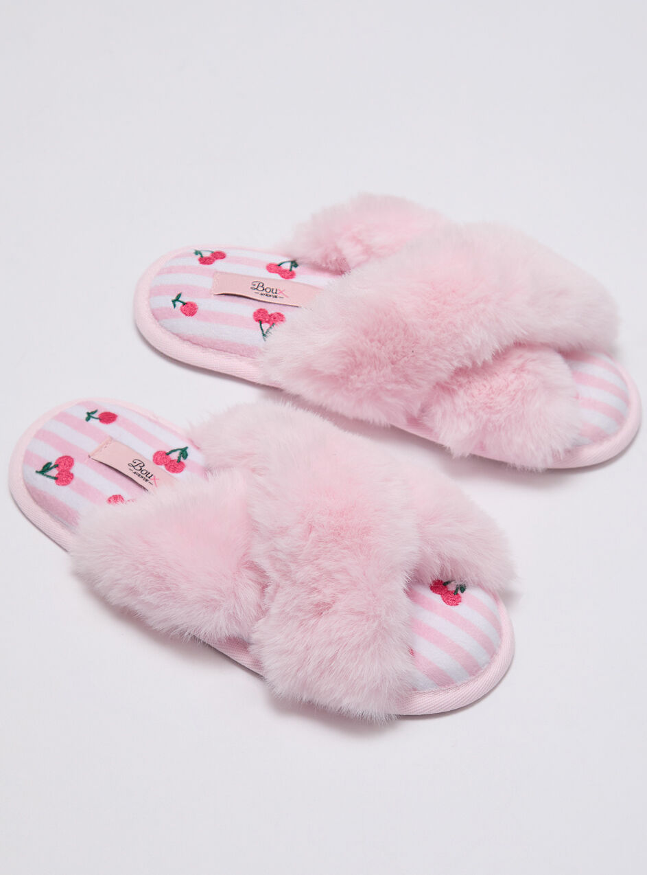 Boux Avenue Cherry embroidered striped cross band slippers – Candy Pink – – Boux Avenue Cherry embroidered striped cross band slippers – Candy Pink – –