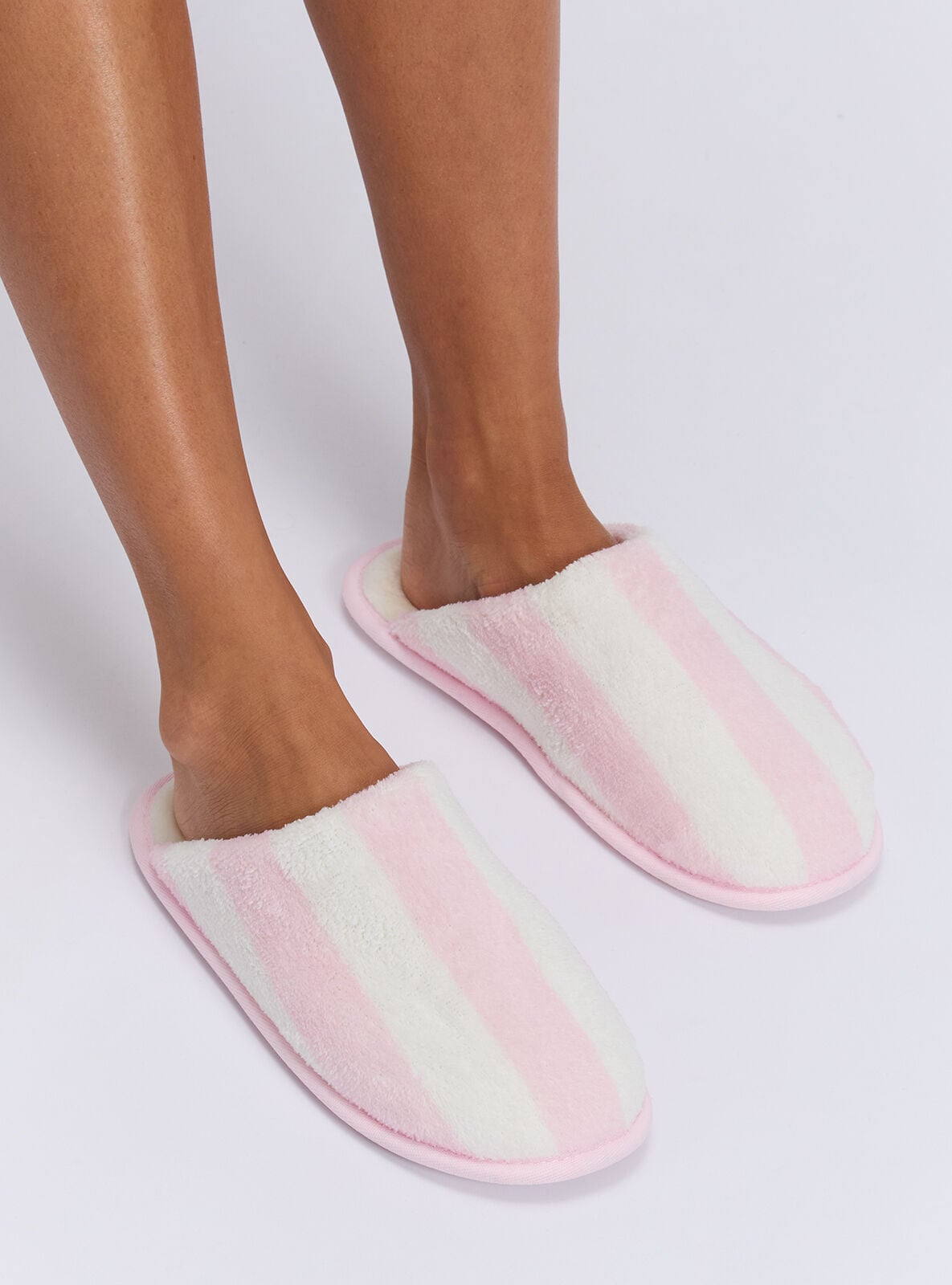 Boux Avenue Striped heart embroidered mule slippers – Pink Mix – – Boux Avenue Striped heart embroidered mule slippers – Pink Mix – –