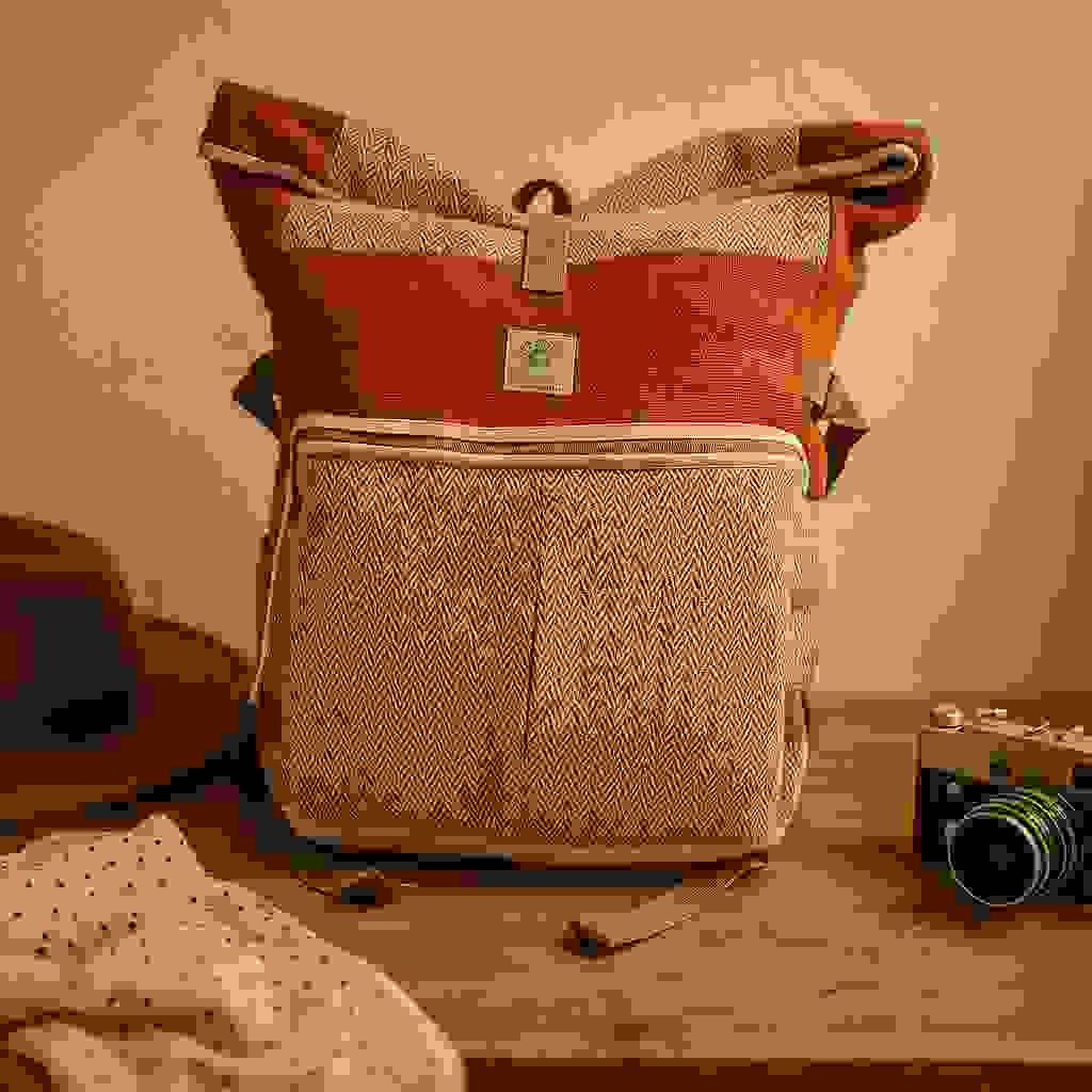Hemp Rolling Trekking Backpack, Sunset Orange Herringbone Nepal Hemp Rolling Trekking Backpack, Sunset Orange Herringbone Nepal