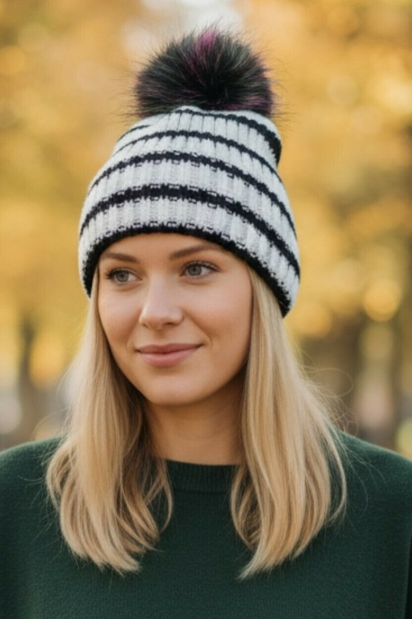 Maxwell Black & White Striped Beanie Maxwell Black & White Striped Beanie