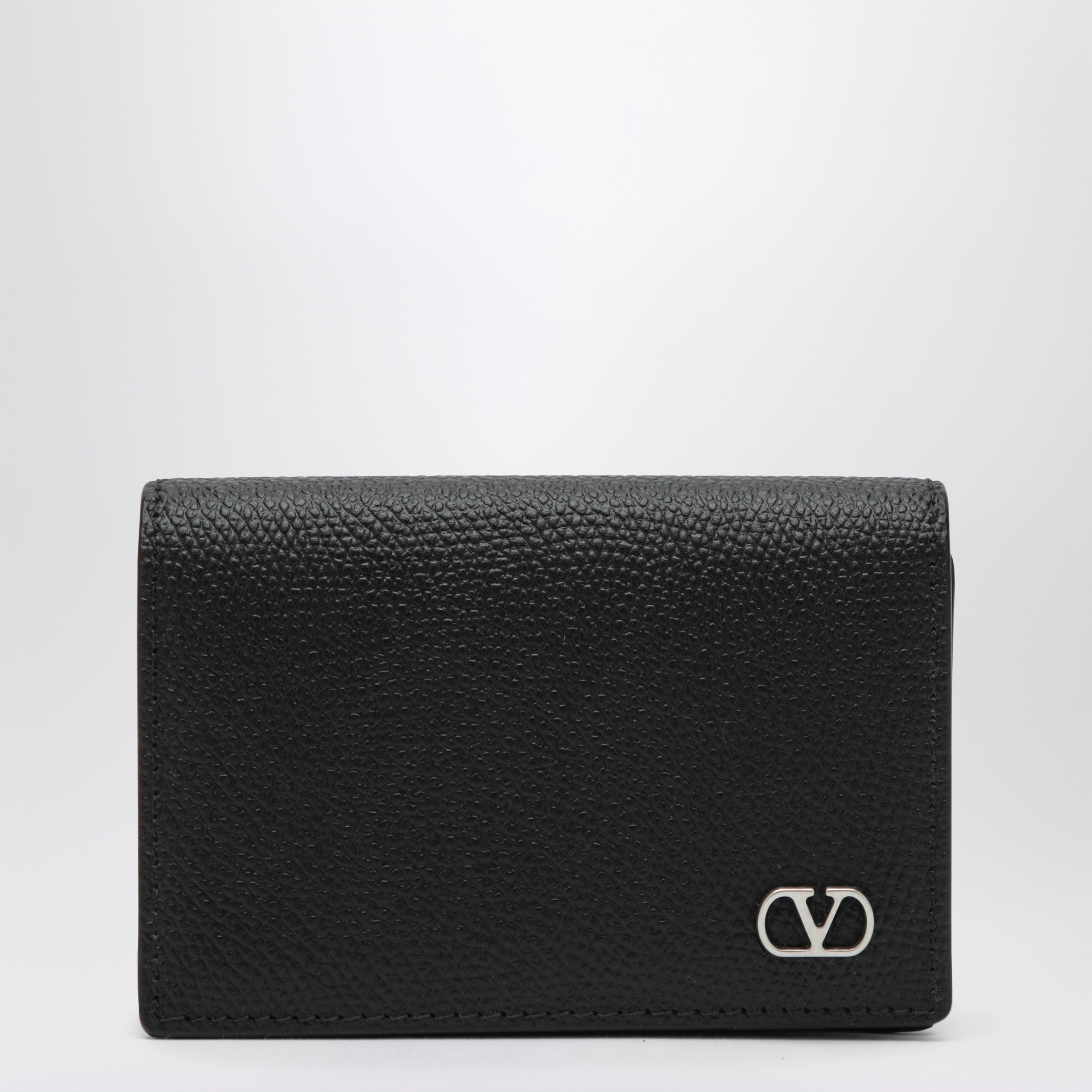 VLogo bifold card wallet in black leather