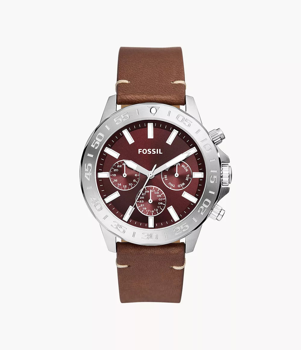 Fossil Outlet Bannon Multifunction Brown Leather Watch mm Burgundy Sunray Dial Fossil Outlet Bannon Multifunction Brown Leather Watch mm Burgundy Sunray Dial