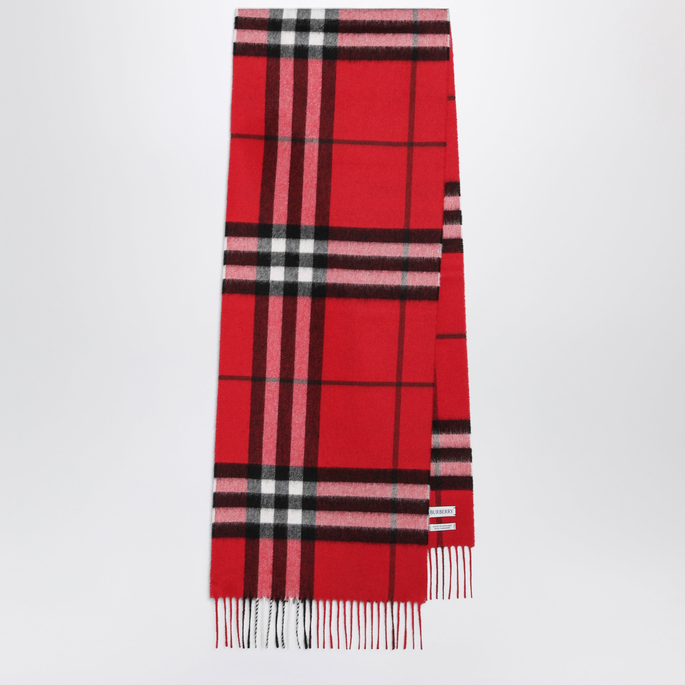 Check cashmere scarf with fringes in Post Red Check cashmere scarf with fringes in Post Red