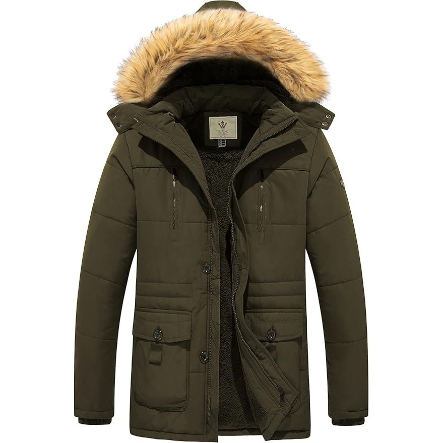 Mens Fleece Jacket Windbreaker Parka Removable Hood Army Green S WenVen Mens Fleece Jacket Windbreaker Parka Removable Hood Army Green S WenVen