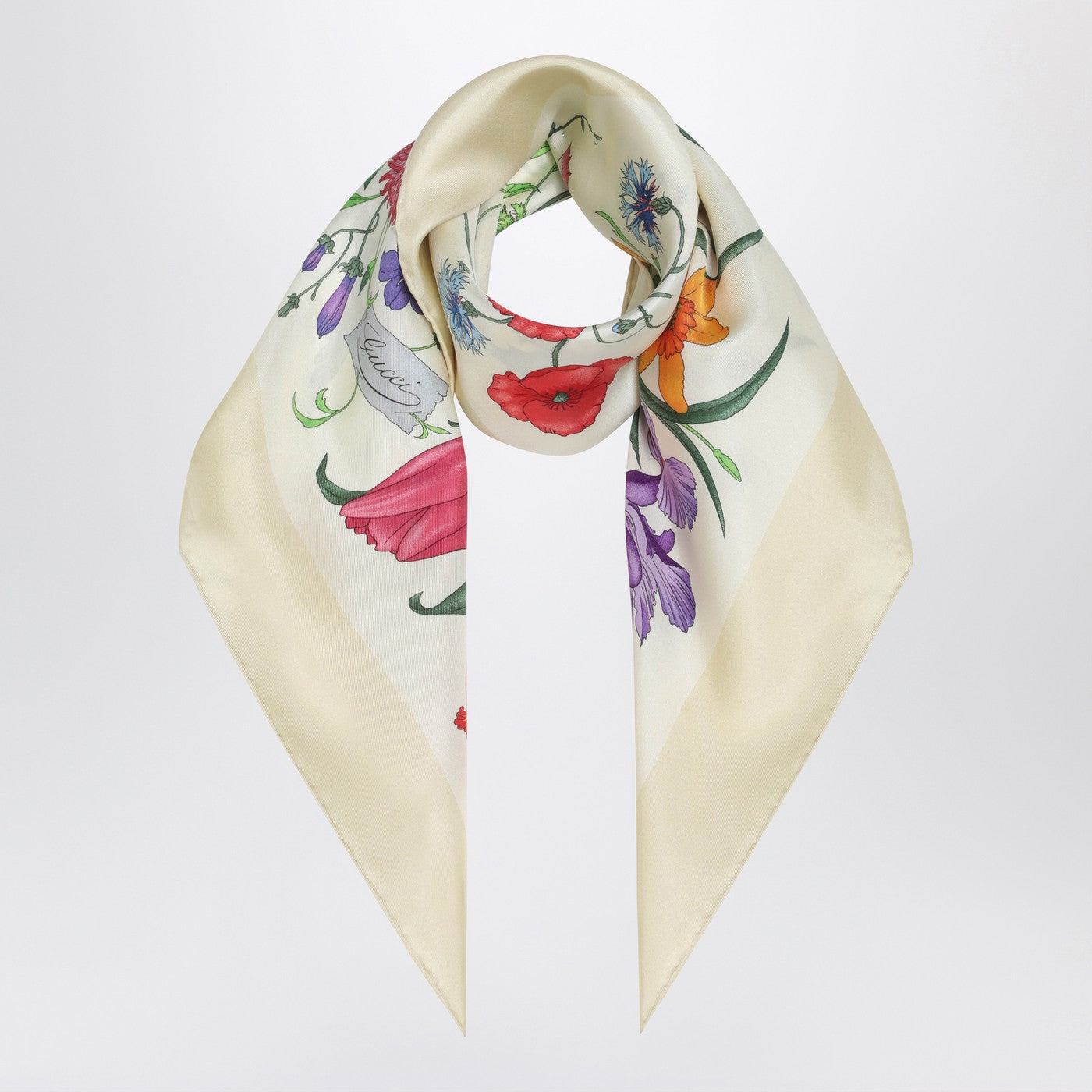 Yellow printed silk twill scarf Yellow printed silk twill scarf