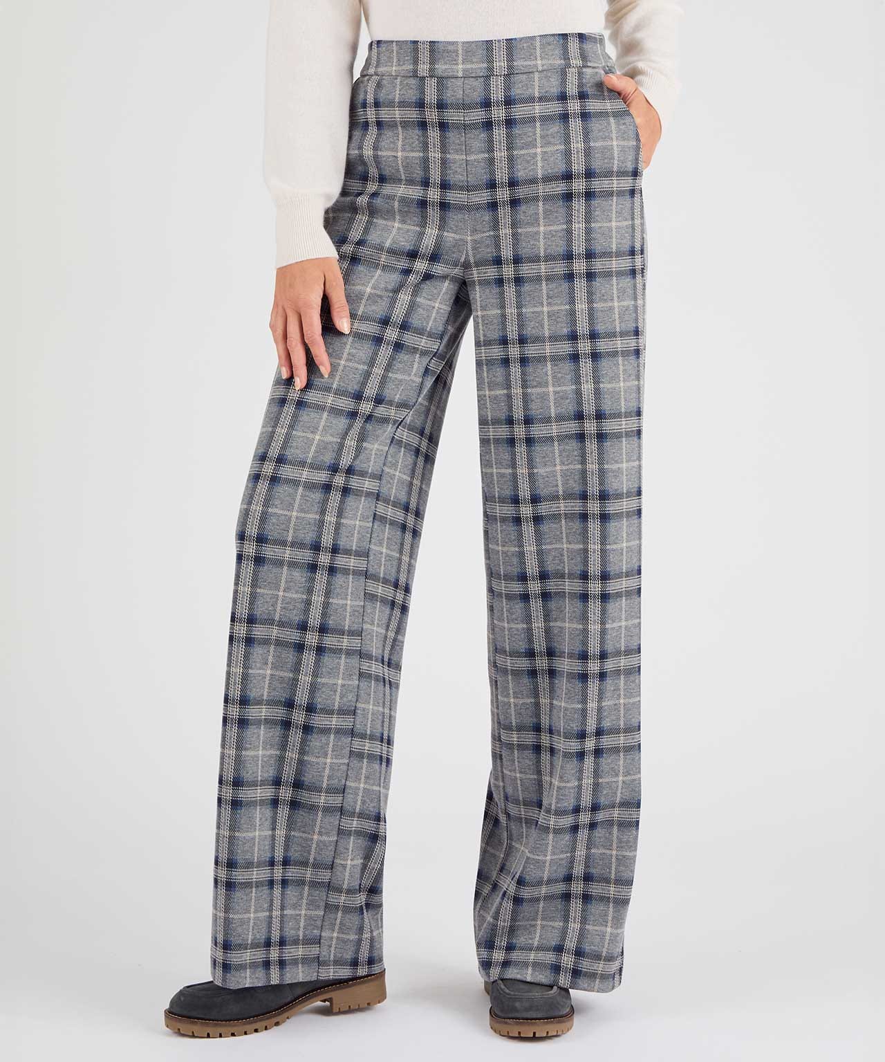 Damart Pull-on Wide-leg Check Trousers Damart Pull-on Wide-leg Check Trousers