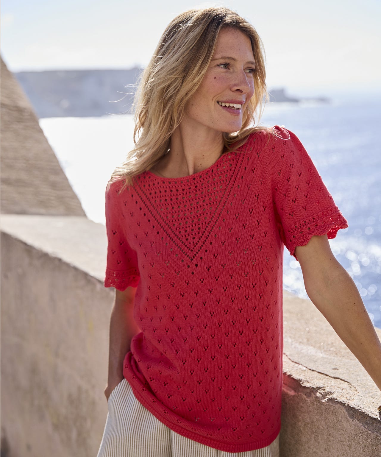 Damart Pointelle Crochet Trim Jumper Damart Pointelle Crochet Trim Jumper