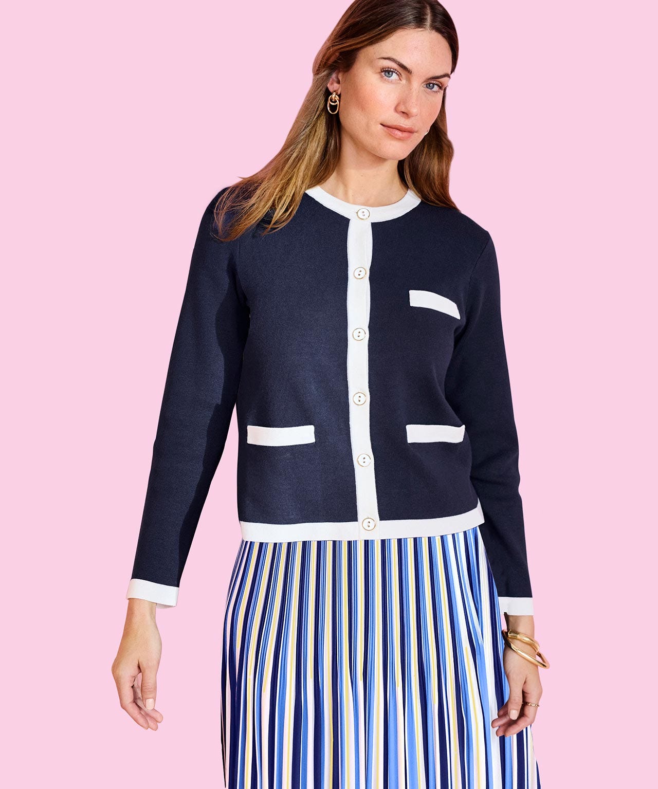 Damart Contrast Trim Cardigan
