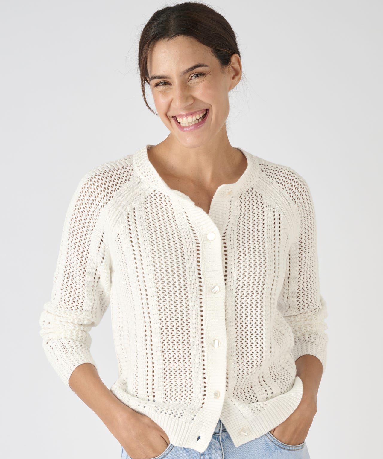 Damart Pointelle Round Neck Cardigan Damart Pointelle Round Neck Cardigan