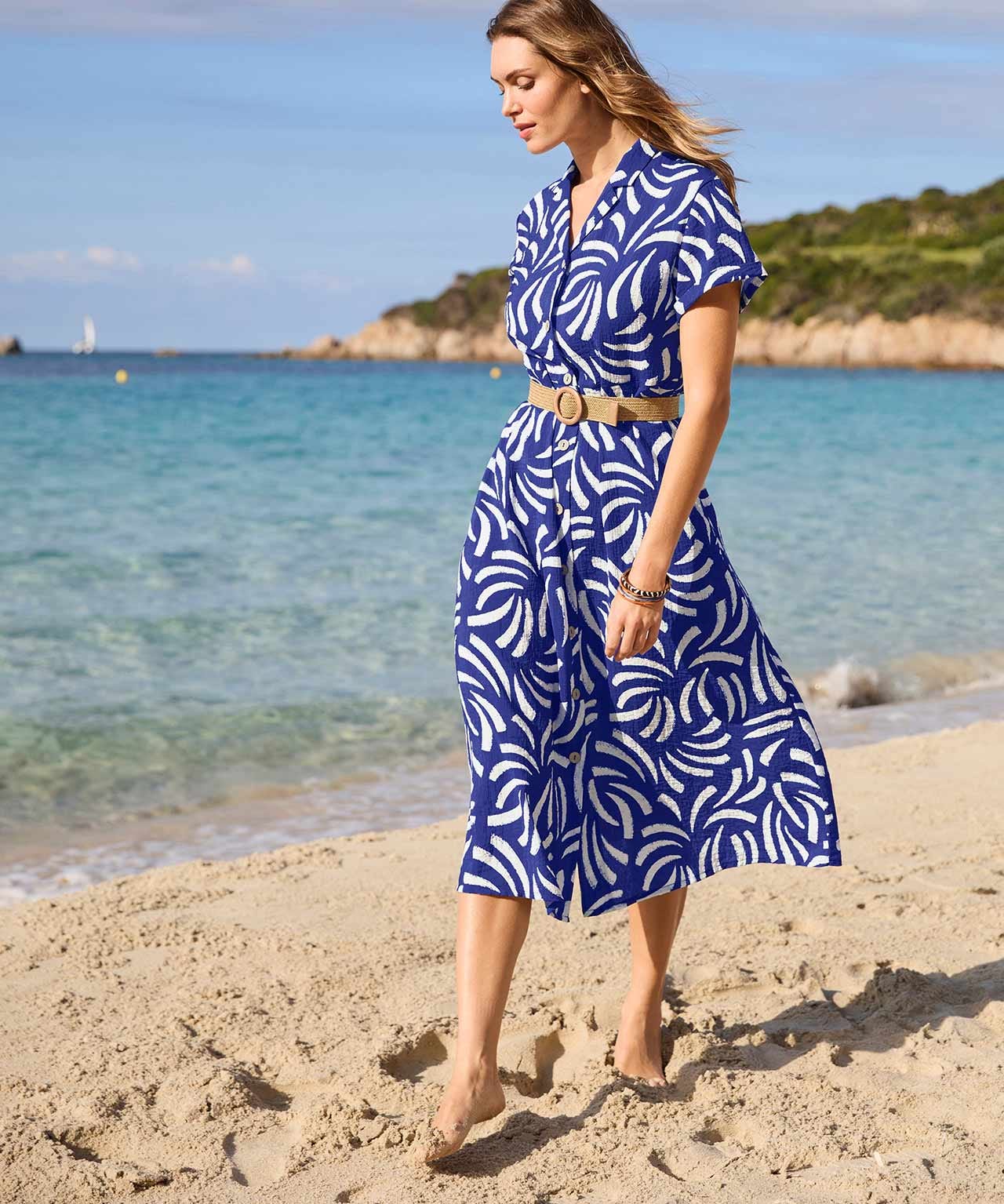 Damart Print Dress with Raffia Belt Damart Print Dress with Raffia Belt