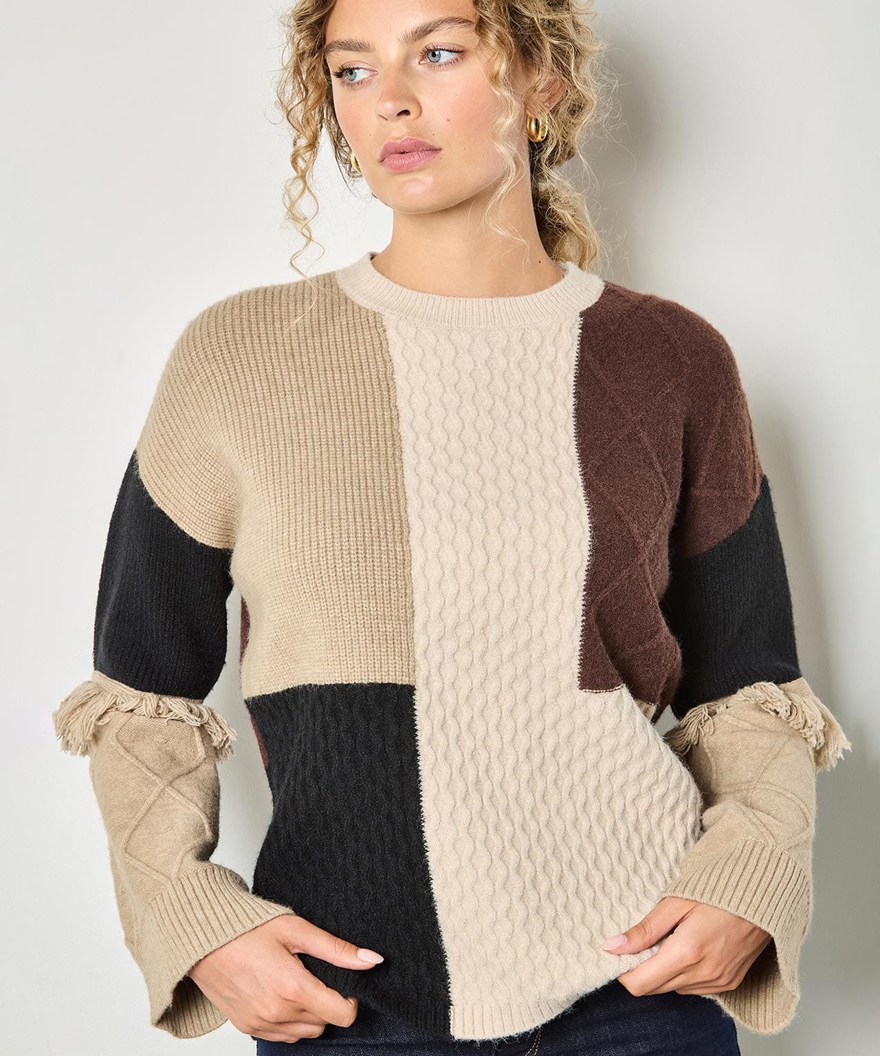 Damart Apricot Patchwork Fringe Jumper Damart Apricot Patchwork Fringe Jumper