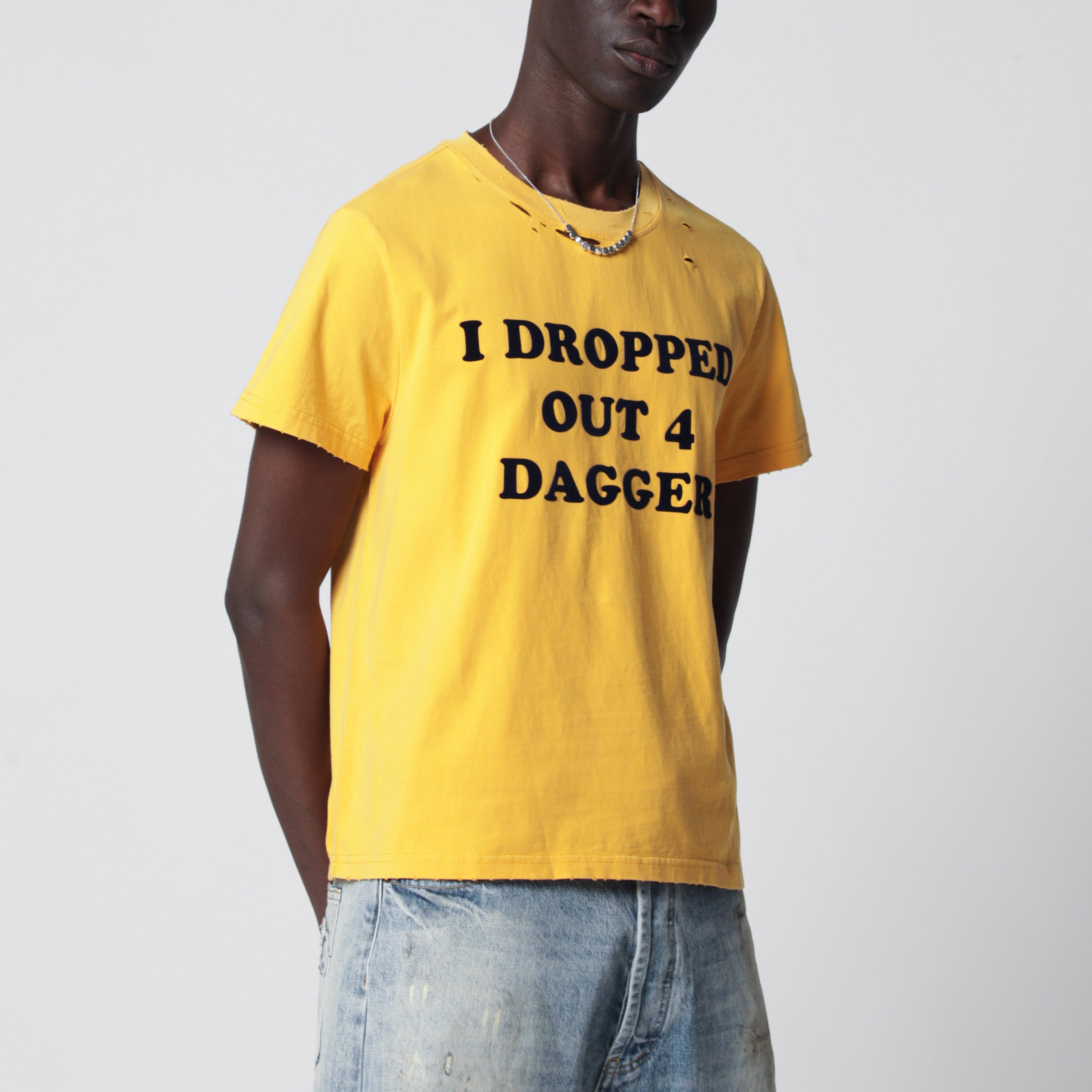 Yellow distressed I Dropped Out For Dagger shirt Yellow distressed I Dropped Out For Dagger shirt