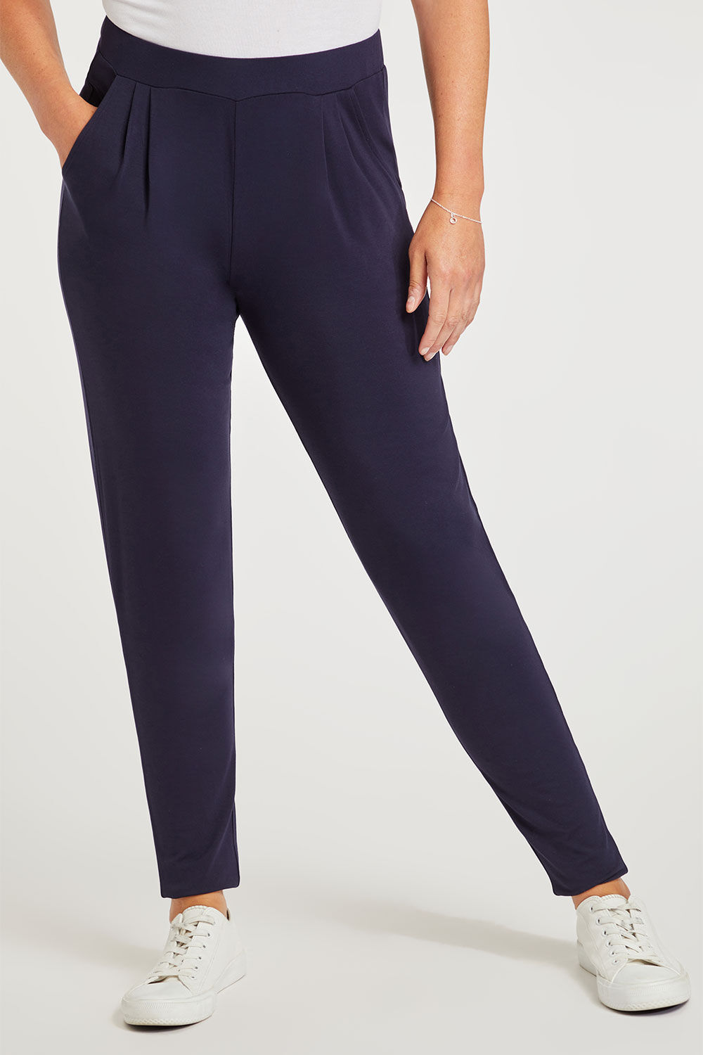 Bonmarche Navy Plain Jersey Harem Trousers, Size: Bonmarche Navy Plain Jersey Harem Trousers, Size: