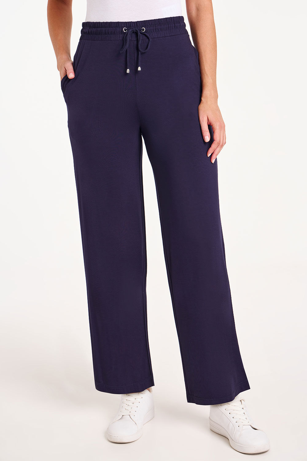 Bonmarche Navy Wide Leg Relaxed Joggers, Size: