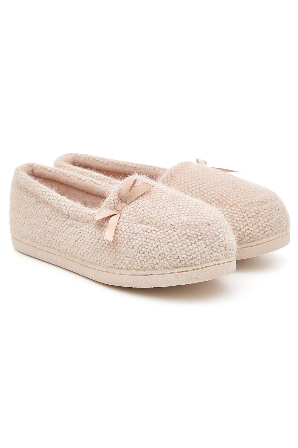 Bonmarche Textured Moccasin Slippers With Bow Detail Bonmarche Textured Moccasin Slippers With Bow Detail