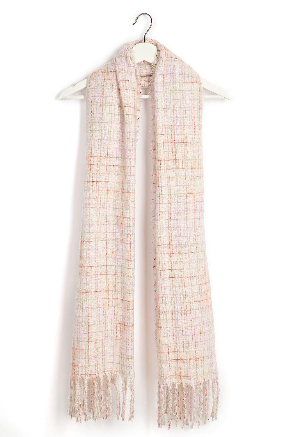 Bonmarche Ivory Check Scarf With Lurex Detail, Size: One Size