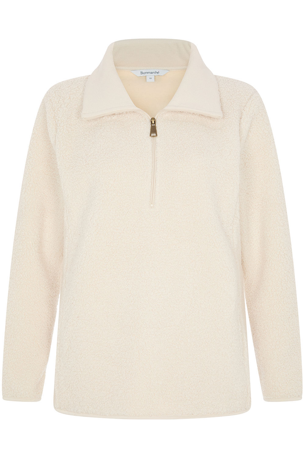 Bonmarche Ivory Teddy Fleece Zip Sweatshirt, Size: