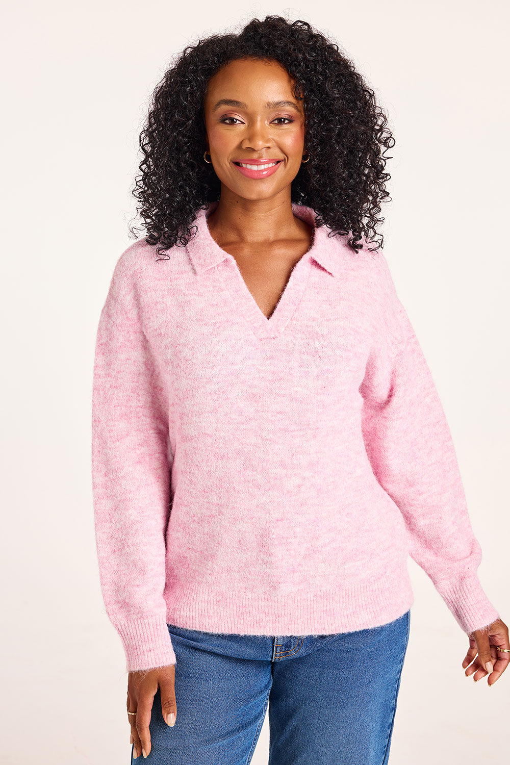 Bonmarche Pink Collared Plain Jumper, Size: Bonmarche Pink Collared Plain Jumper, Size: