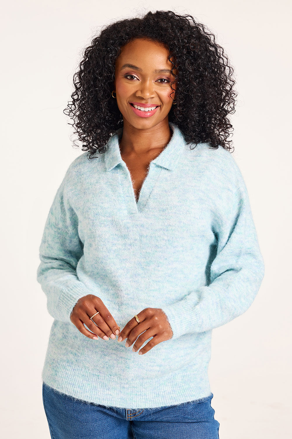 Bonmarche Turquoise Collared Plain Jumper, Size: Bonmarche Turquoise Collared Plain Jumper, Size: