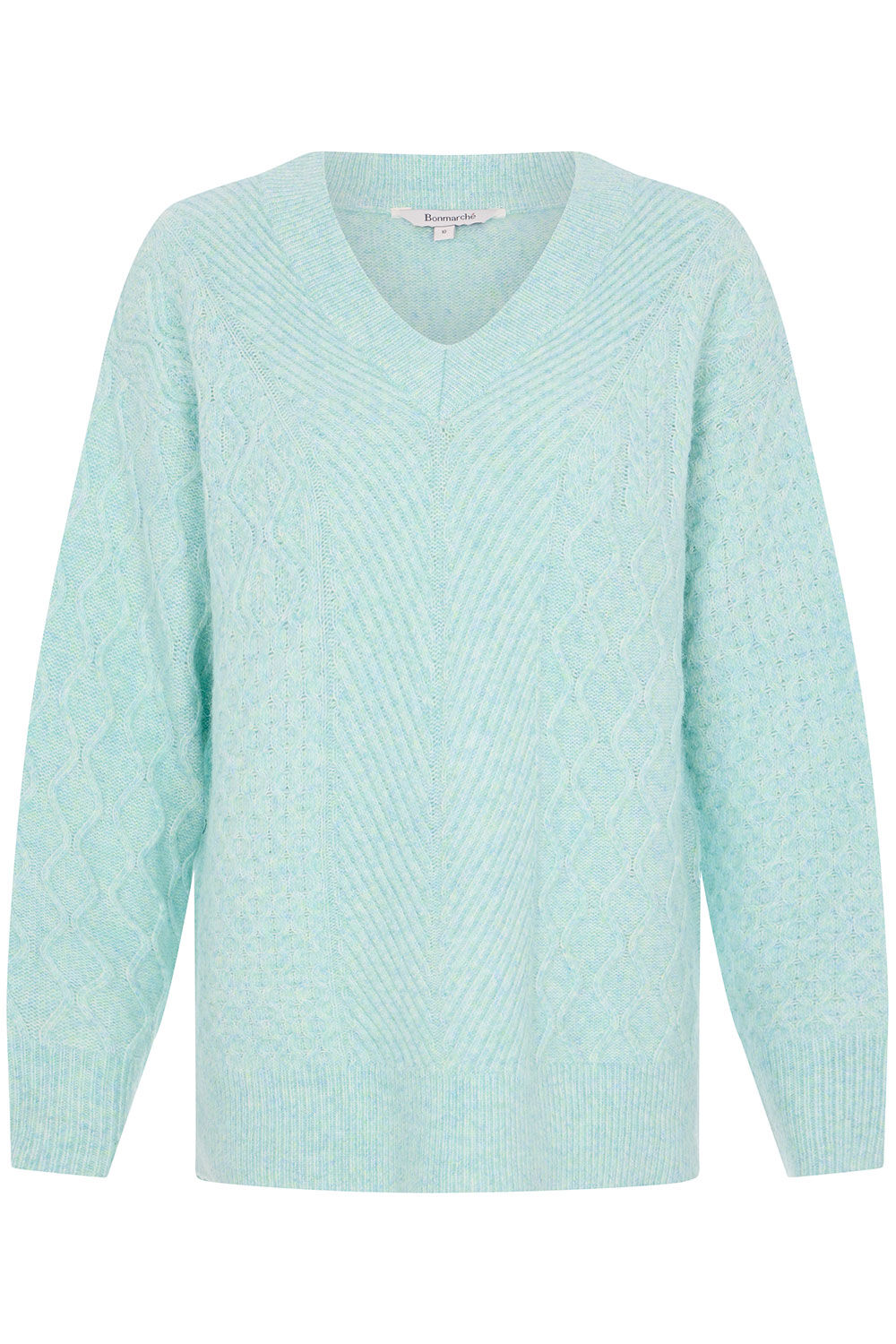 Bonmarche Turquoise Cable Knit V-neck Jumper, Size: Bonmarche Turquoise Cable Knit V-neck Jumper, Size: