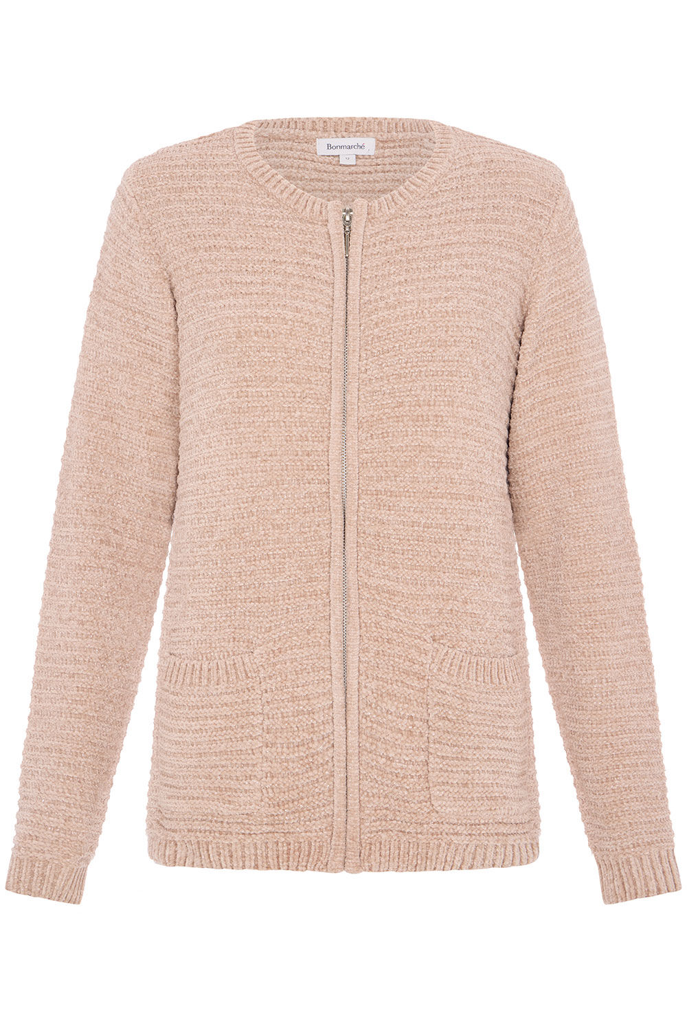 Bonmarche Neutral Chenille Ribbed Zip Through Cardigan, Size: Bonmarche Neutral Chenille Ribbed Zip Through Cardigan, Size: