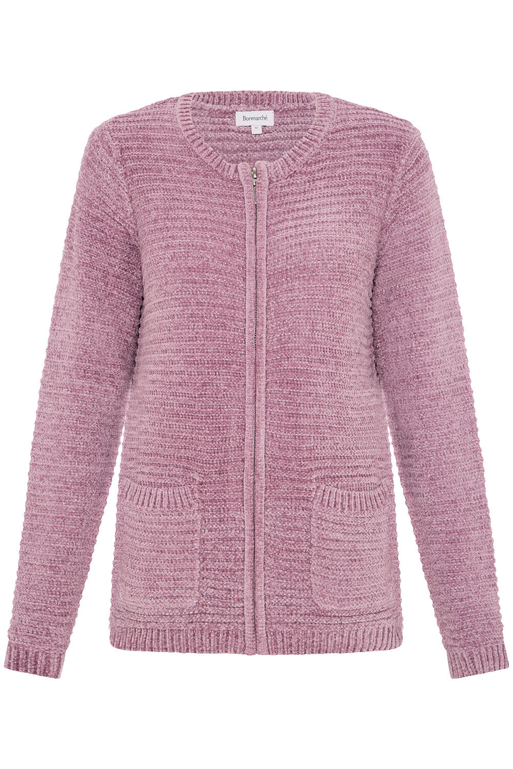 Bonmarche Pink Chenille Ribbed Zip Through Cardigan, Size: Bonmarche Pink Chenille Ribbed Zip Through Cardigan, Size: