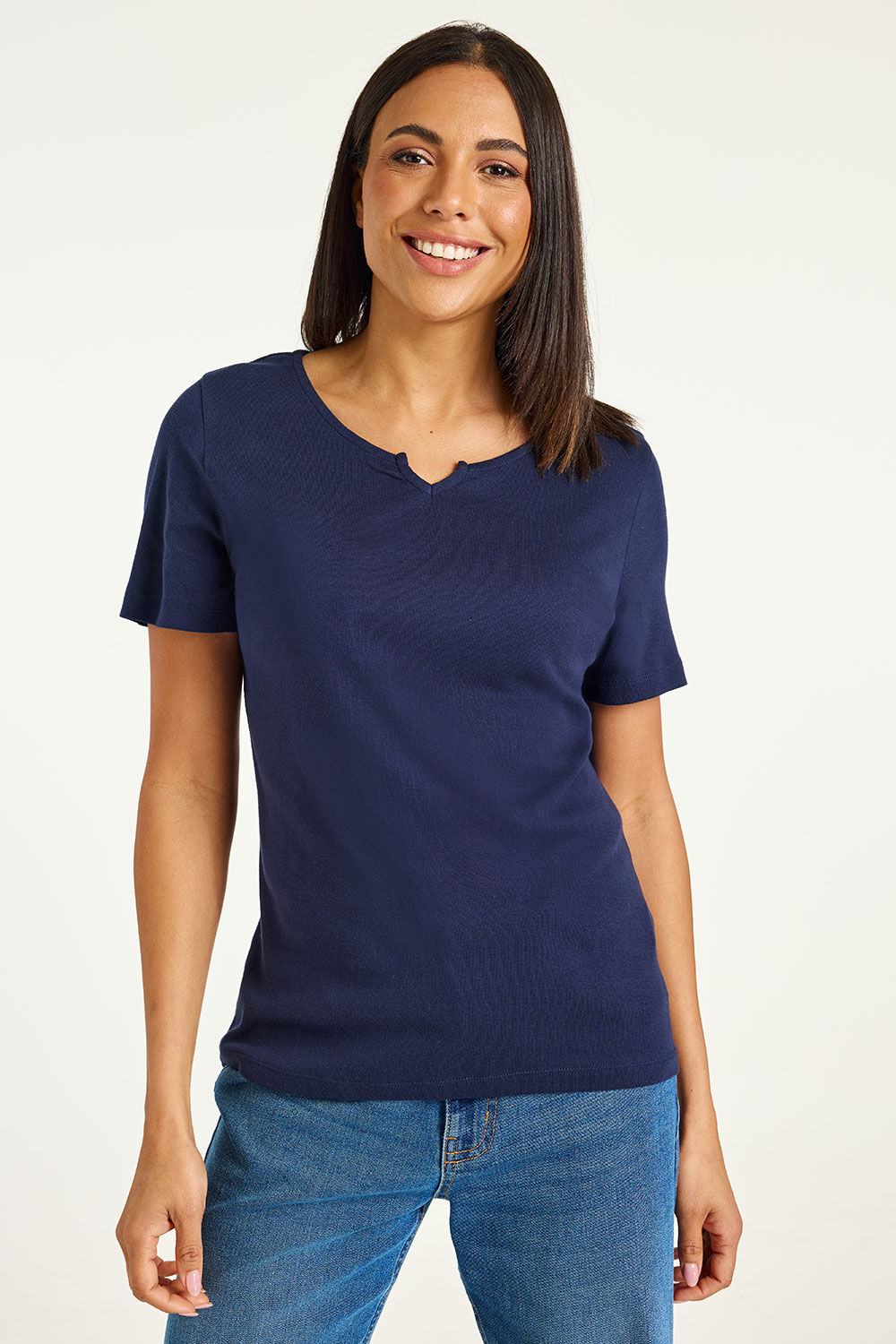Bonmarche Navy Notch Neck Basic shirt, Size: Bonmarche Navy Notch Neck Basic shirt, Size:
