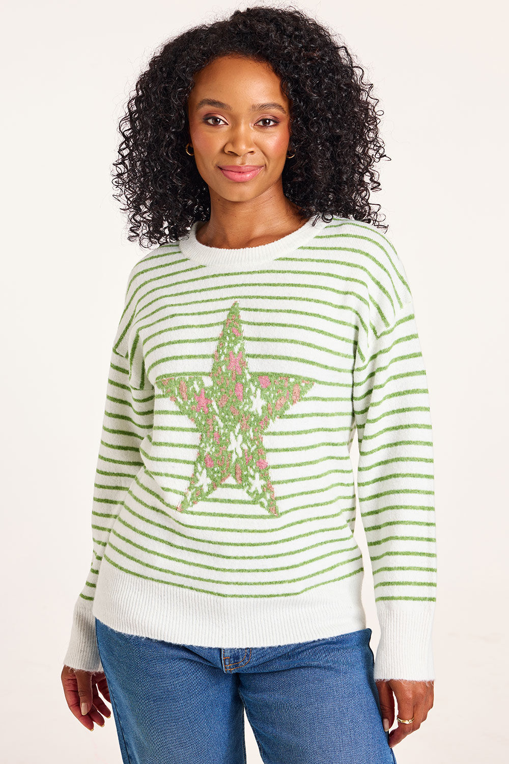 Bonmarche Ivory Star Stripe Jumper, Size: