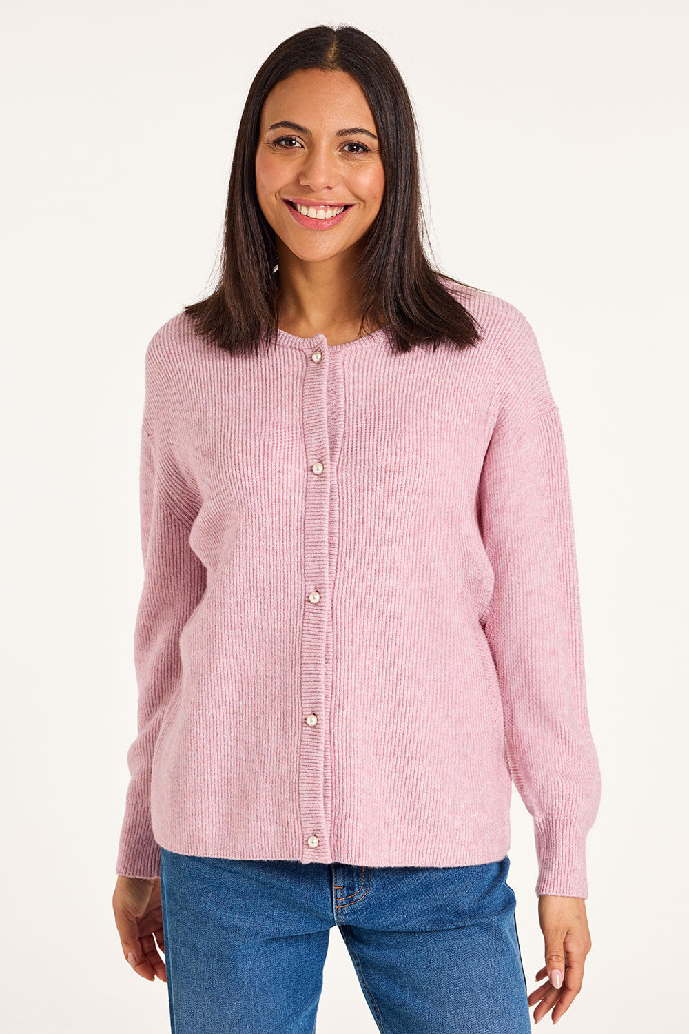 Bonmarche Pink Pearl Button Cardigan, Size: Bonmarche Pink Pearl Button Cardigan, Size: