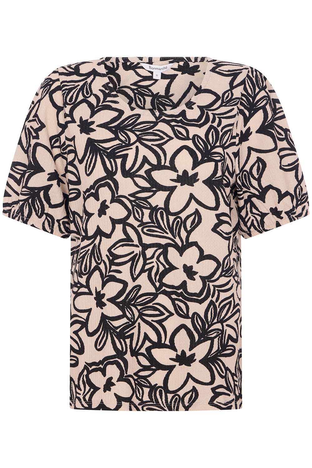 Bonmarche Stone Floral Print Textured Short Sleeve shirt, Size: Bonmarche Stone Floral Print Textured Short Sleeve shirt, Size:
