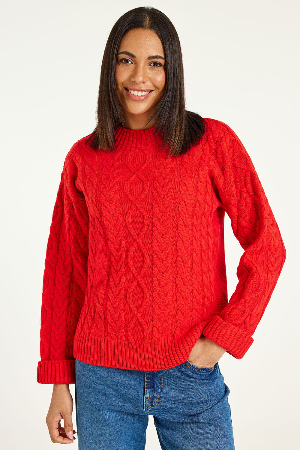 Bonmarche Red Cable Knit Turtleneck Jumper, Size: Bonmarche Red Cable Knit Turtleneck Jumper, Size: