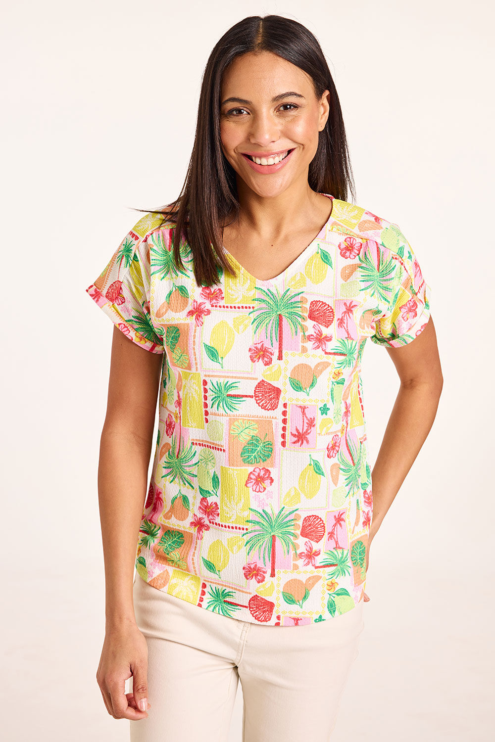 Bonmarche Fruit Postcard Print Textured shirt Bonmarche Fruit Postcard Print Textured shirt