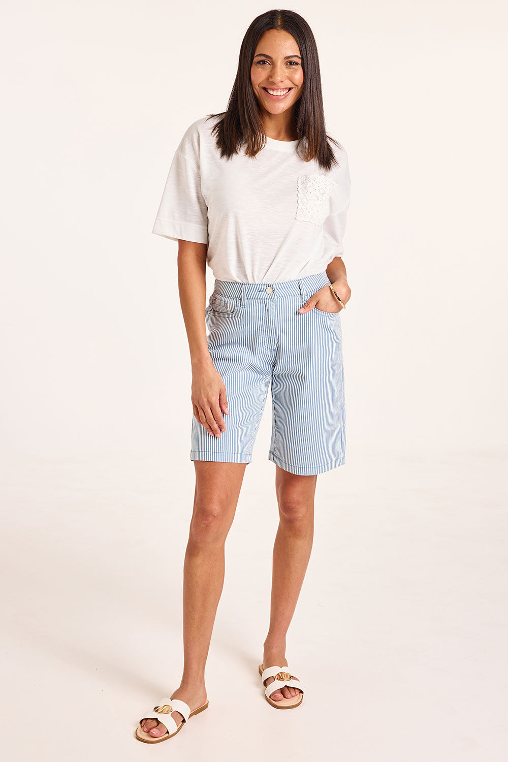 Bonmarche Striped Denim Shorts Bonmarche Striped Denim Shorts