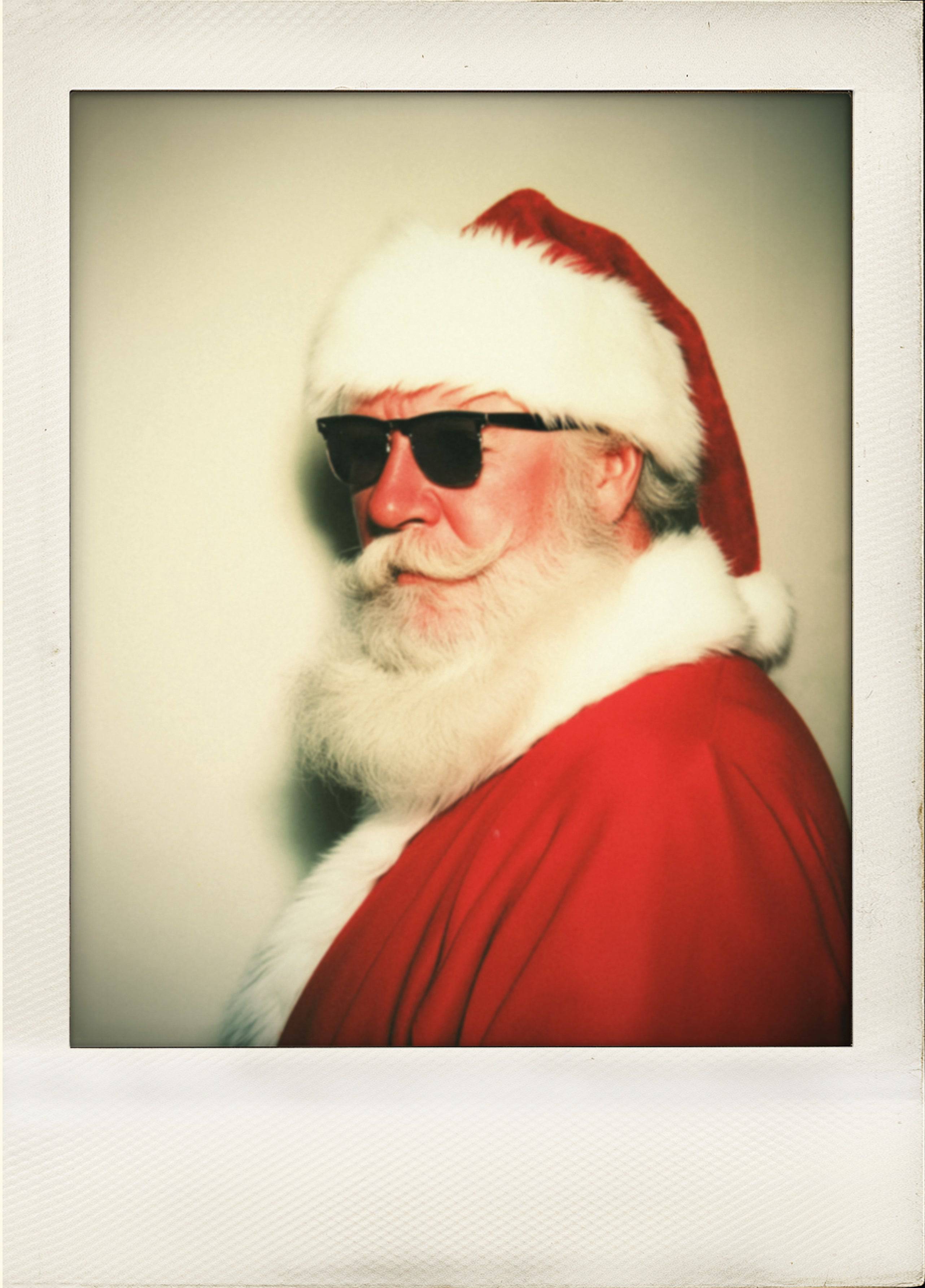 Retro Santa In Sunglasses Polaroid Christmas Card – Standard mm x mm Retro Santa In Sunglasses Polaroid Christmas Card – Standard mm x mm