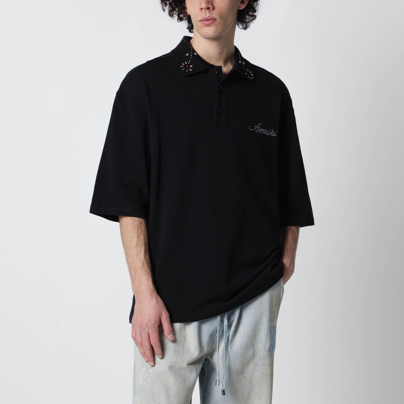 Black oversize cotton polo shirt Black oversize cotton polo shirt
