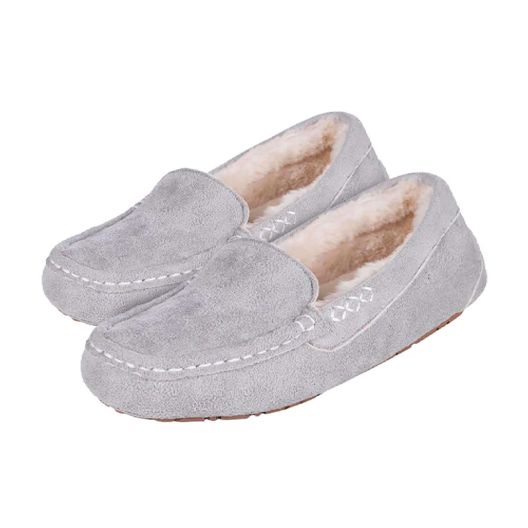 Ladies Fleece Lined Memory Foam Slippers for Winter – Grey Ladies Fleece Lined Memory Foam Slippers for Winter – Grey