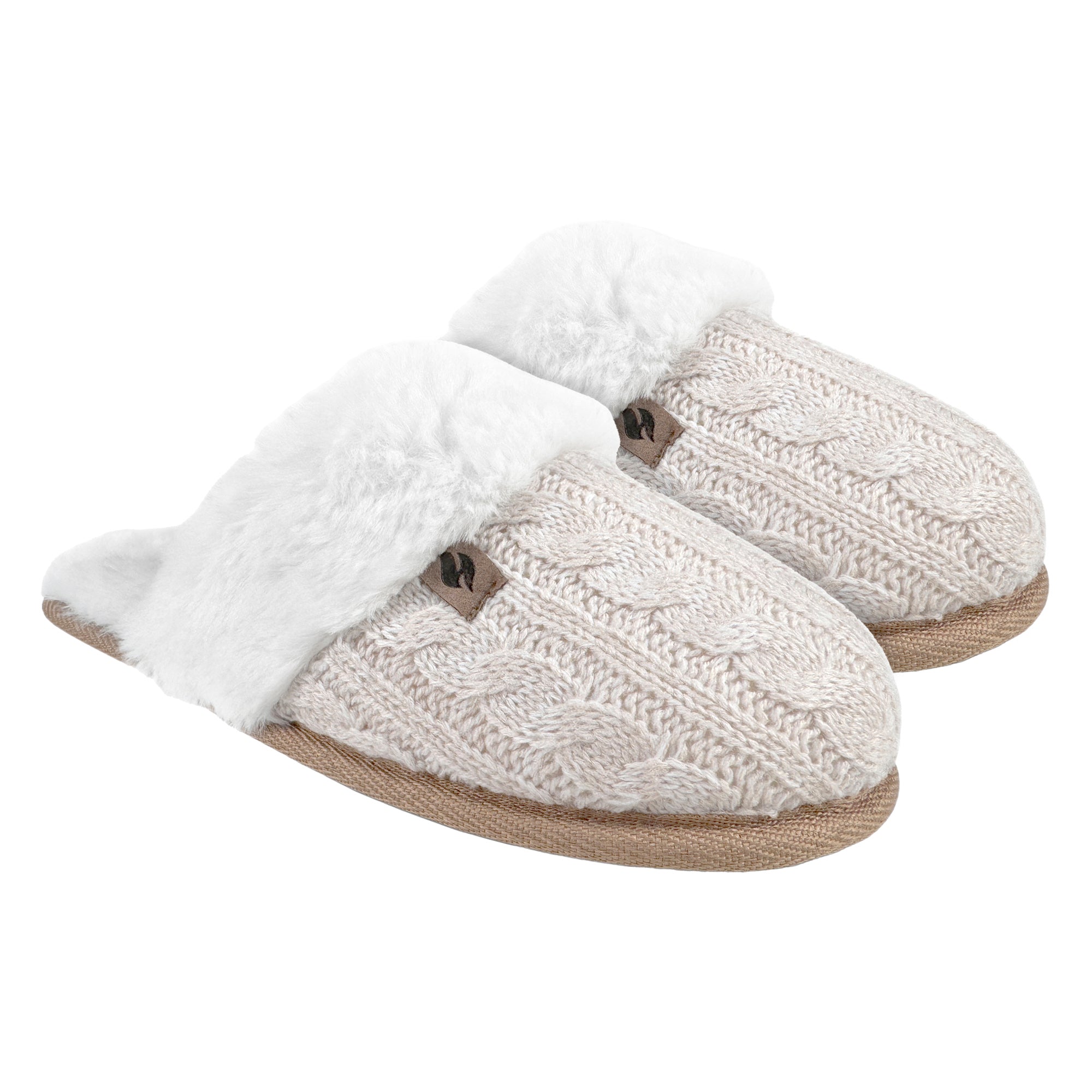 Ladies Cable Knit Faux Fur Thermal Winter Slippers – L Cream Ladies Cable Knit Faux Fur Thermal Winter Slippers – L Cream