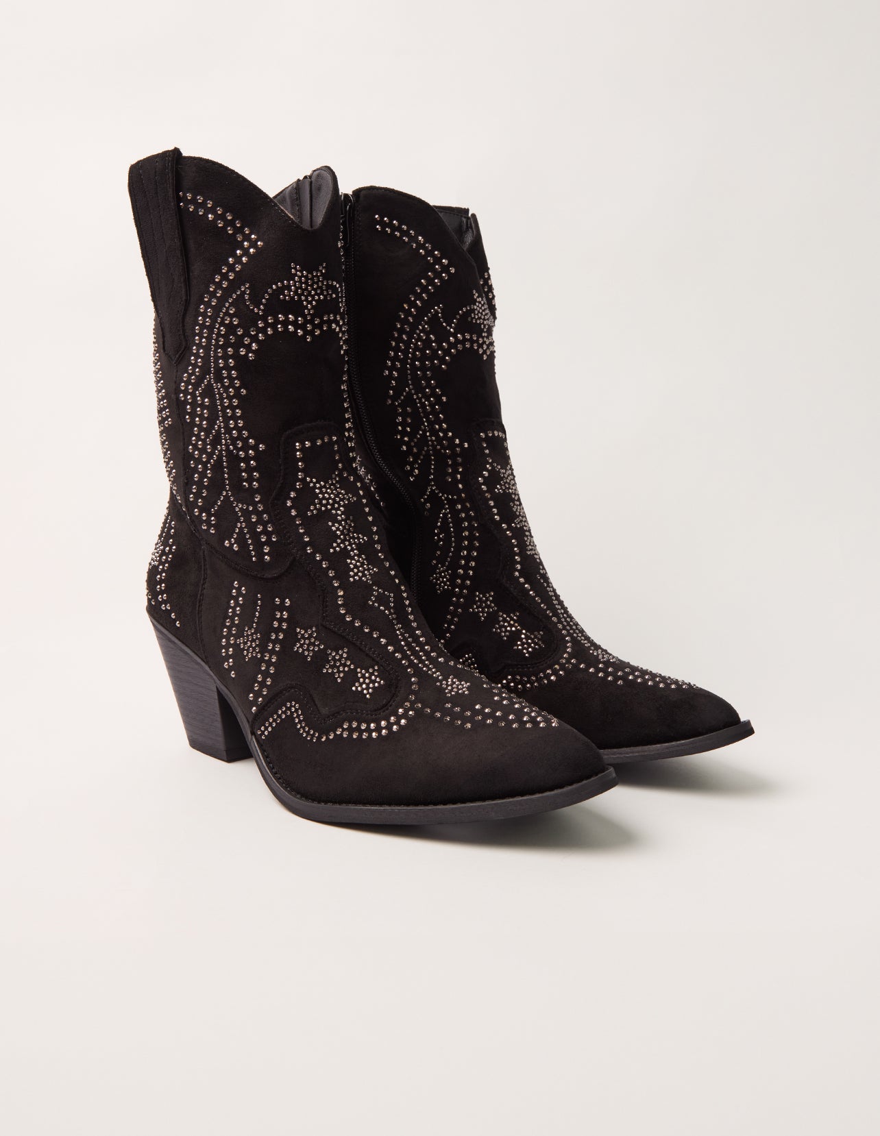 Studded Mid Length Diamante Cowboy Boots – BLACK