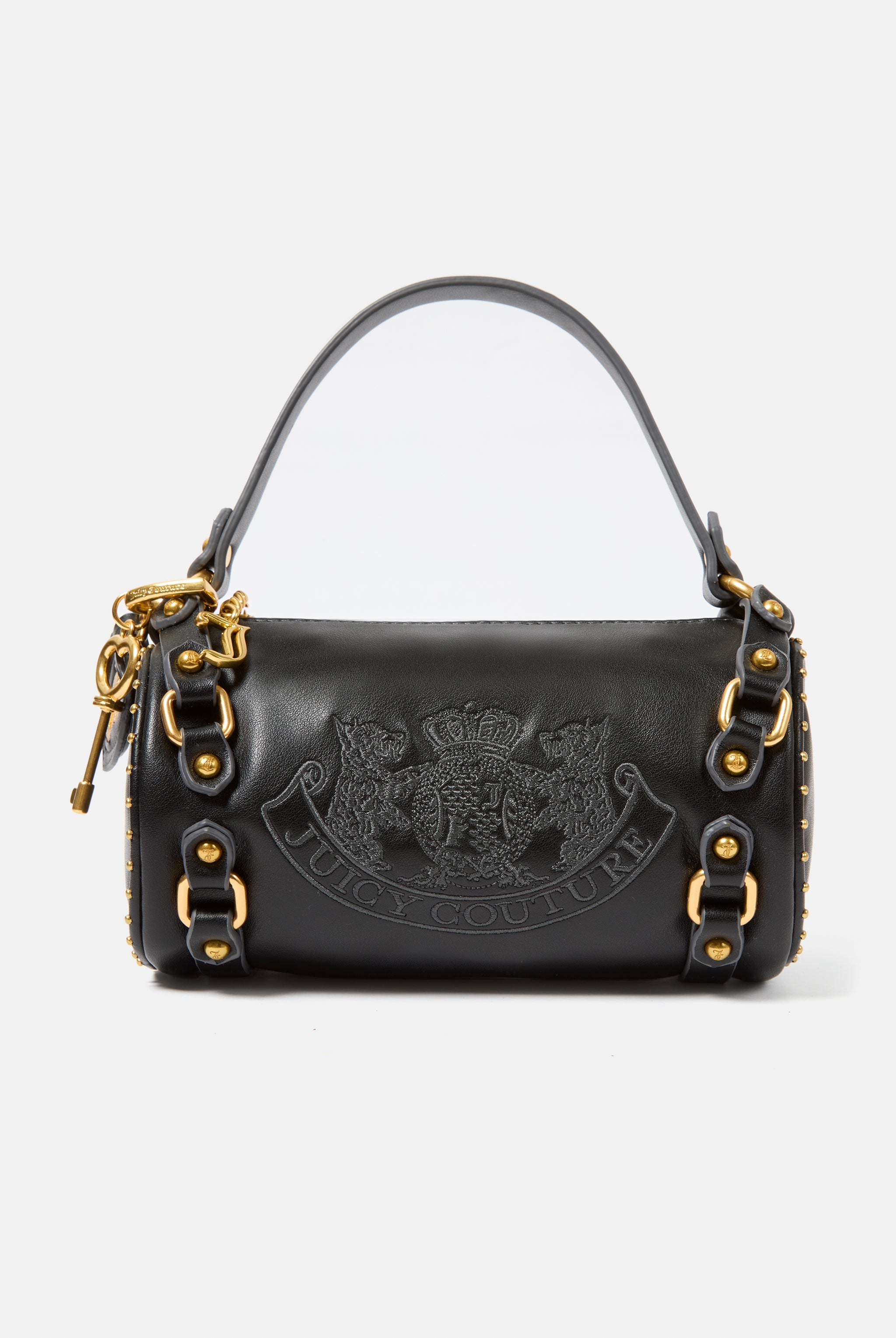 BLACK & GOLD HERITAGE CREST PU BARREL BAG – ONE Black