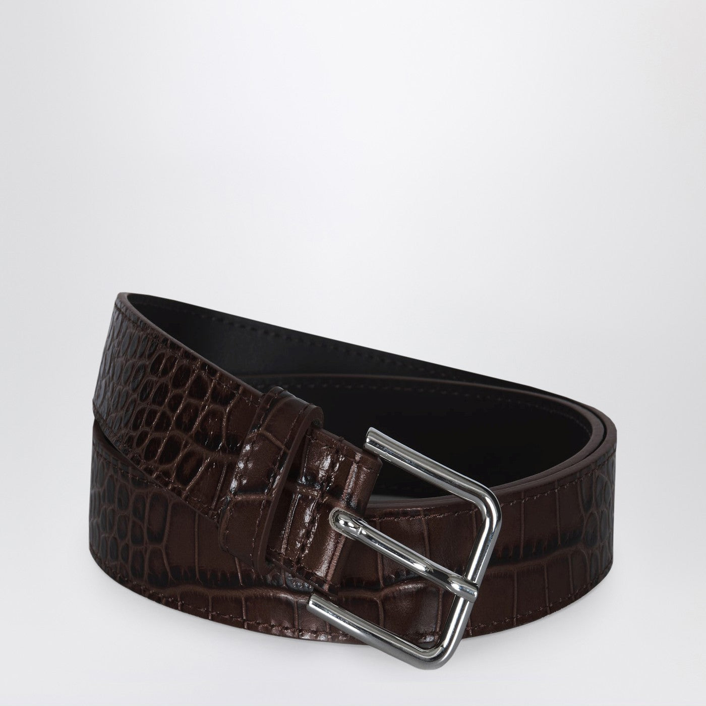 Toni Croc belt in brown patent leather with silver-tone hardware Toni Croc belt in brown patent leather with silver-tone hardware