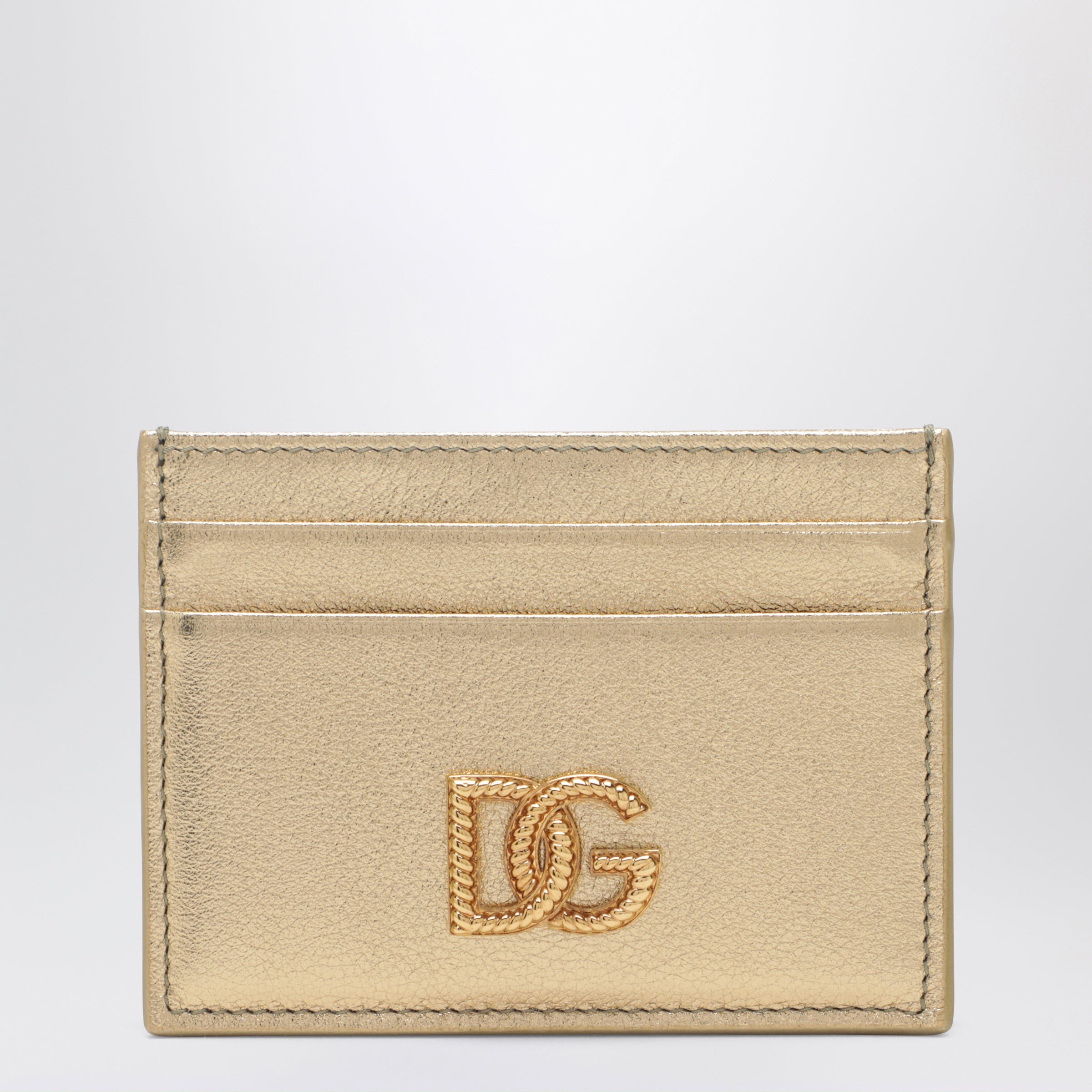 Laminated calfskin DG logo card holder in gold