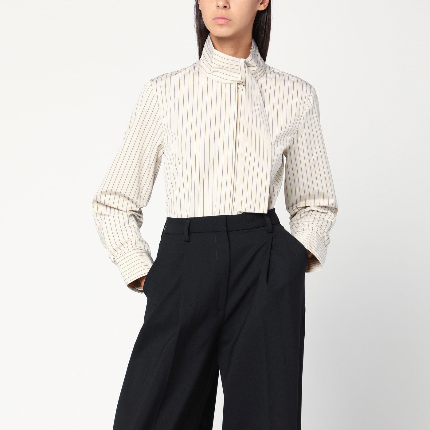 Striped shirt with scarf collar Striped shirt with scarf collar