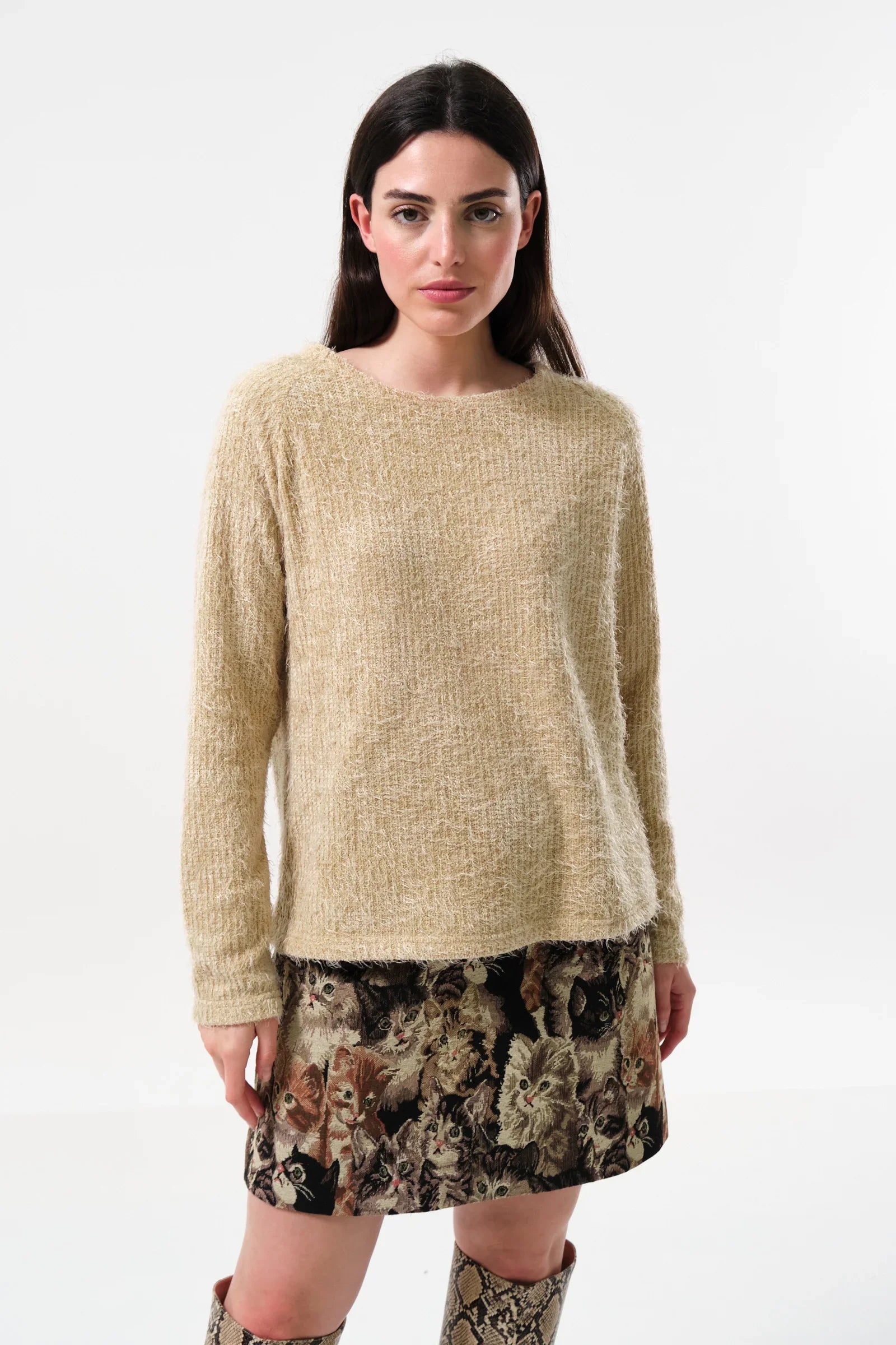 Blanka Eyelash Long Sleeve Jumper – Beige – Beige Blanka Eyelash Long Sleeve Jumper – Beige – Beige